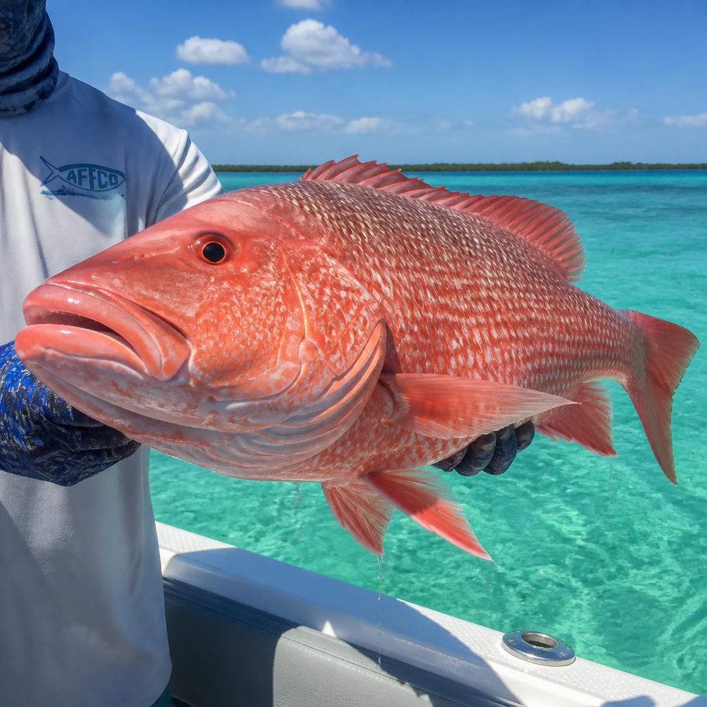 A red grouper held over the gunwale